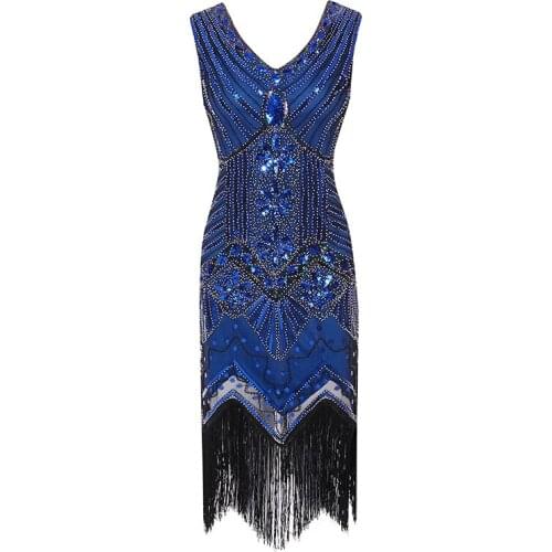 New Plus Size S-4XL Vintage Dress Great Gatsby Dress 1920s Sequin Flapper Dress Prom Tassel Hem Dress