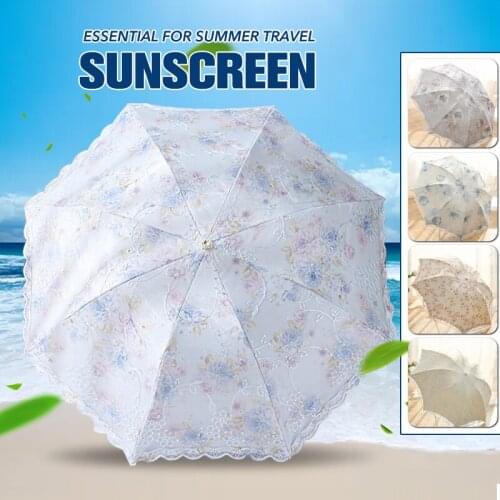 Embroidery Plain Manually Open Rain Umbrella Female And Male Sun Protection Umbrella UV Protection Folding Sunshade Dual Use