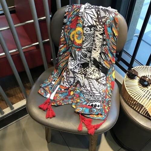 2019 Fashion Bohemia Style Tassel Scarves And Shawls Long Beach Leaf Print Wrap Hijab Scarf Wholesale 10pcs/lot Free Shipping