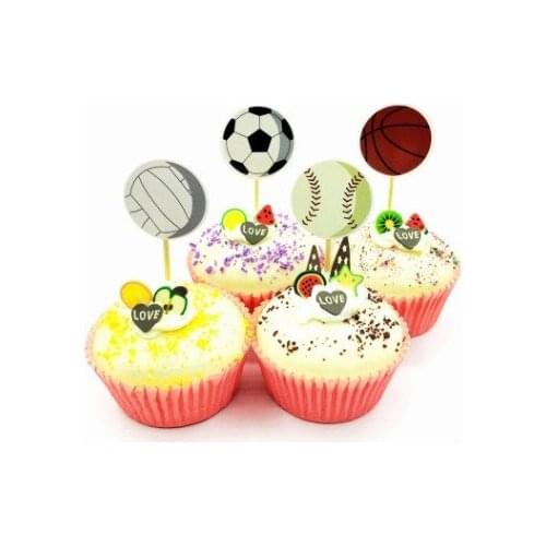 24pcs Cartoon football balls Cake Cupcake Toppers Pick Baby Shower Kids Happy Birthday Wedding Party Cake Decorations Supplies