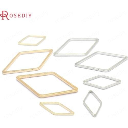 37778)50PCS 7x14MM 14x23MM Height 1MM Gold Color Brass Rhombus Shape Closed Rings Diy Jewelry Findings Accessories wholesale