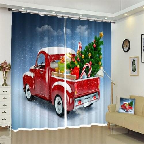 3D blackout curtains Car transport Christmas gifts custom size hotel happy new year christmas gift style decoration