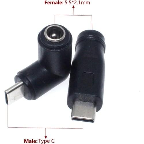 5.5*2.1mm 5.5 x 2.1 mm Female jack to Type-C USB 3.1 Male Plug 90 / 180 Degrees DC Power Connector Adapter DC to Type c male