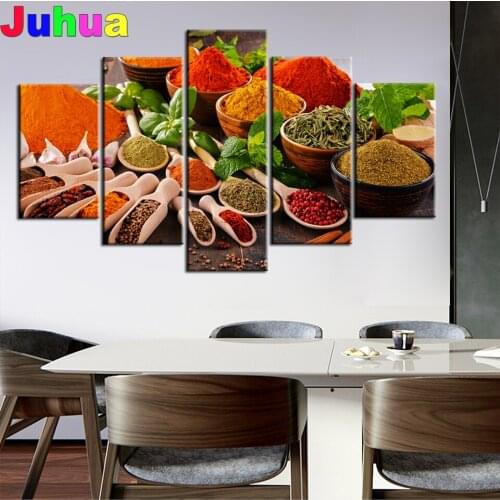 5 Panel food Seasoning 5d diamond painting,full,square,round diamond embroidery 5 Piece set, mosaic diamond art Kitchen decor