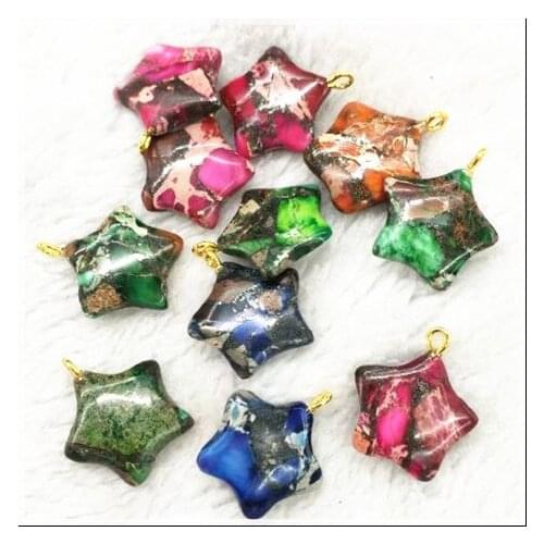 5pcs nature gem stone pendant connectors nature colors for charms bracelets making size 20mm five stars wholesale beads findings