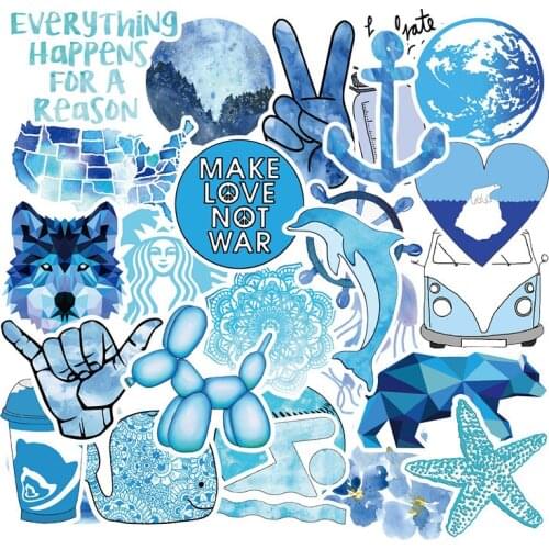 50 PCS Cartoon Blue VSCO Stickers For Children Waterproof PVC Decals DIY Suitcase Laptop Bicycle Helmet Car hydro flask Sticker