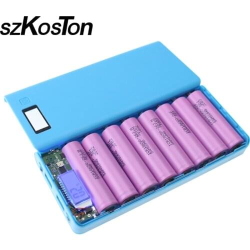 8x18650 Blue Power Bank Case For iPhone Xiaomi Huawei Portable Battery Charger Case Box LCD Display External without Battery