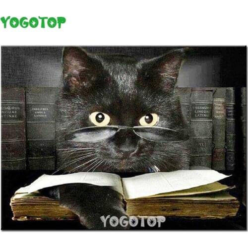 Diy Diamond Painting Black cats reading Diamond Embroidery icon Cross Stitch Rhinestone Mosaic Painting Kids Room decor YY4840