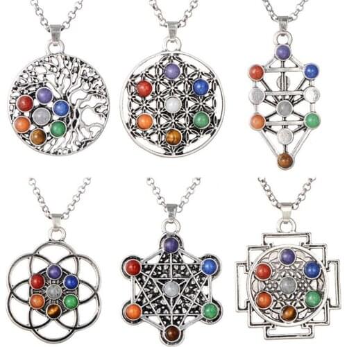 4mm Natural Stone Amulet Symbol 7 Chakra Pyramid Healing Point Dowsing 11 Stone Reiki Necklace Jewelry