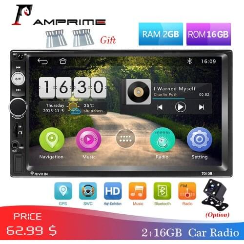 AMPrime Android Car Radio Stereo 2din 7" Car Multimedia Player 2din GPS Navigation WiFi MP5 Player Mirrorlink Stereo Audio Radio