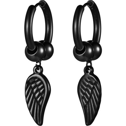 BONISKISS 1 Pair New Fashion High Quality Stainless Steel Feather Earrings For Women Men Punk Rock Style Hiphop Ear Jewelry