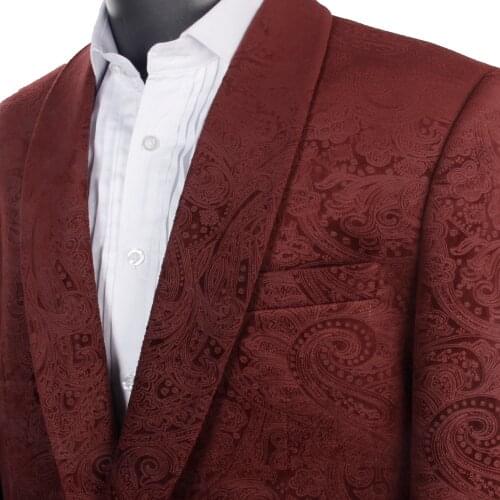 Burgundy Paisley Mens Velvet Blazers Tailor Made Slim Fit Wedding Suit Jacket Men, 2019 Custom Fashion Red Velvet Jacket For Men