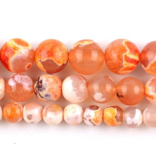 Natural Orange Fire Agates Stone Beads Round Loose Spacer Beads For Jewelry Making 6/8/10mm DIY Bracelet Handmade