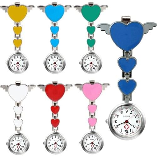 10pcs/lot Angel Wings Love Heart Nurse Doctor Unisex Alloy Pocket Quartz Watch Fashion Hospital Women Mens Clips Hang Watch Gift