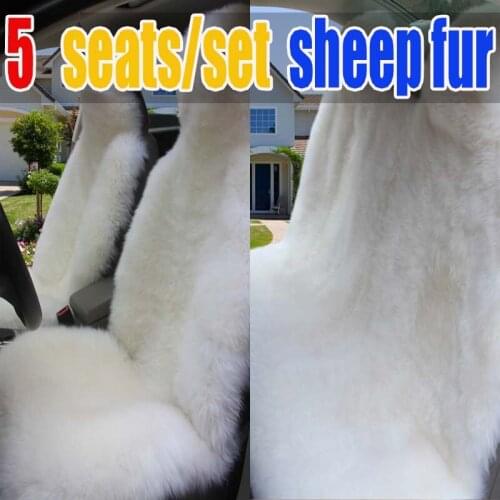 100% pure sheep fur car seat cover cushion 5 seats/set simple pure long wool car seats covers cushion