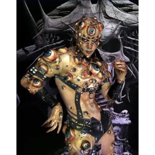 Halloween Printed Eyeball Stretch Jumpsuit Evening Party Bodysuit Nightclub Cosplay Leggings Women Or Mens DJ Singer Jumpsuit