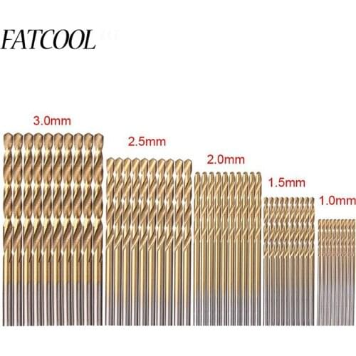 FATCOOL 50Pcs Titanium Coated Drill Bits HSS High Speed Steel High Quality Drill Bits Set Tool 1/1.5/2/2.5/3mm
