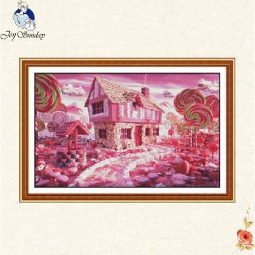 Joy Sunday Pink fairy house Chinese cross stitch gift Needlework Patterns Kits 14CT 11CT Printed On Canvas Painting Home Decor