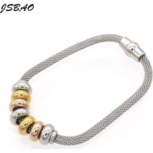 JSBAO New Arrival Womens Fashion Stainless Steel Mesh Magnet Clasp Punk Bracelet & Bangle For Women Fashion Jewelry