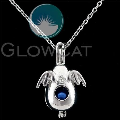 K962 Sea Lions Beads Cage Perfume Diffuser Stone Pearl Cage Locket Necklace Pendants Kids Girl Gift