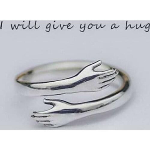 Tiny Two Hands Warm Hug Ring Personality Palm Shape Finger Ring 2021 Promise Rings For Women Alloy Open Love Hug Ring Unisex