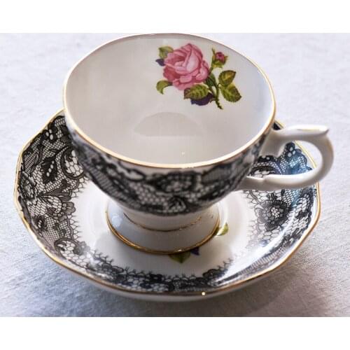 England Lace Coffee Cup Saucer Set Luxury Bone China Teacup Drink Afternoon Tea Party Mug Ware Home Drinkware Gifts