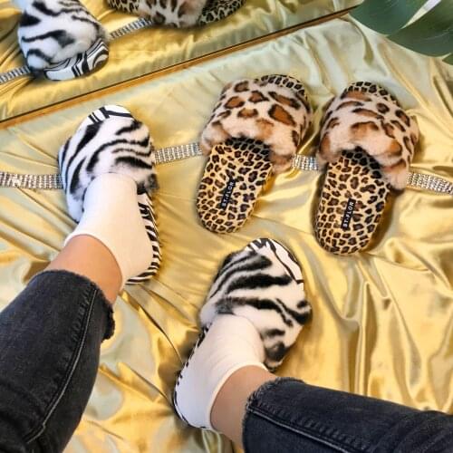 Fur Slippers Women Home Fluffy Sliders Comfort Furry Summer Flats Ladies Shoes Fashion Leopard Print Female Furry Outdoor Shoes