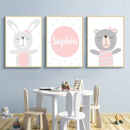 Cartoon Rabbit Bear nursery Wall Art Canvas Painting Nordic Posters And Prints Animal Wall Pictures Baby Kids Room Home Decor