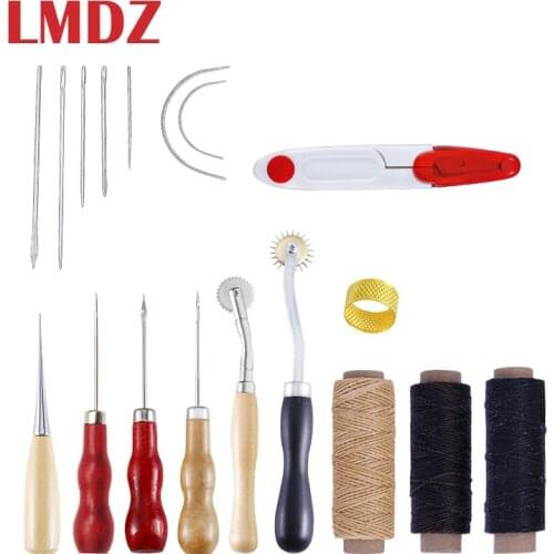LMDZ 19Pcs Leather Craft Hand Stitching Sewing Tool Set Leather Craft Tool Sewing Saddle Groover Punch Tools Kit Thread Awl