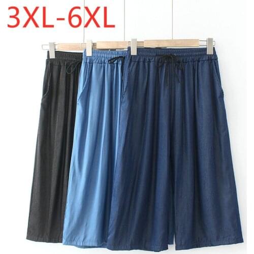 New 2021 Ladies Summer Plus Size Cropped Jeans For Women Large Loose Cotton Belt Blue Wide Leg Denim Trousers 3XL 4XL 5XL 6XL