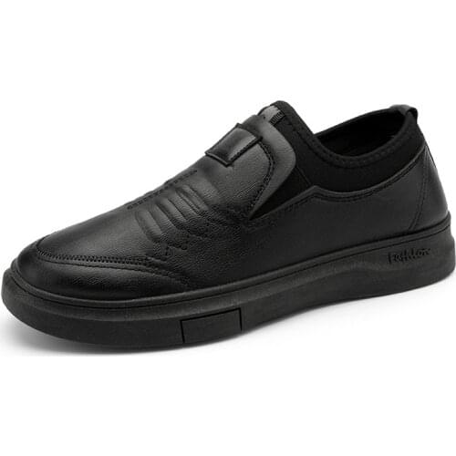 2021 Spring Autumn New Leather Casual Shoes for Male Breathable Slip-on Rubber Boat Shoes with Platform Suitable for Daily