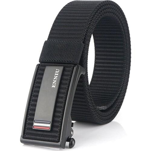 New Trend Casual Mens Belt Comfortable Black Belt For Men Metal Automatic Buckle Outdoor Young Canvas Waist Belt 3.4CM Width