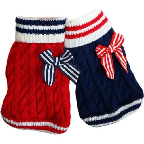 Pet Clothes Navy Style Bow Tie Checkered Cat Dog Sweater Puppy Kitten Winter Warm Love Sweater Pet Clothing for Small Medium Dog