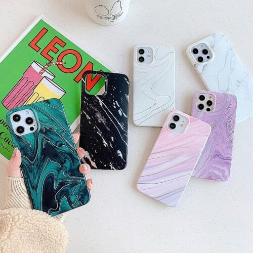 Ottwn Fashion Gradient Marble Stone Phone Case For iPhone 12 Pro Max 11 Pro Max X XR XS Max 7 8 Plus SE 2020 Soft IMD Back Cover