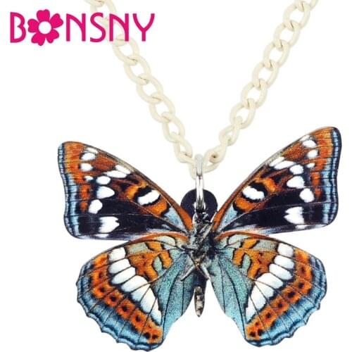 Bonsny Acrylic Spotted Danaidae Butterfly Necklace Pendant Chain Choker Fashion Summer Insect Jewelry For Women Girls Teens Gift