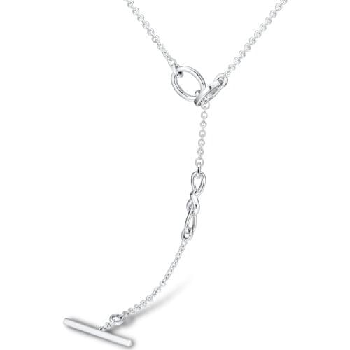 Authentic 925 Sterling Silver Knotted Heart T-Bar Necklaces for Women S925 Necklaces & Pendants Fine Jewelry Accesorios Mujer