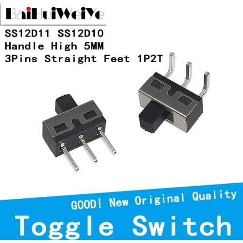 10PCS/LOT SS12D10 SS12D11 Toggle Switch 3Pins Straight Feet 1P2T Handle High 5mm Spacing Of 4.7mm 3A 250V SS12D10G5 Right Angle