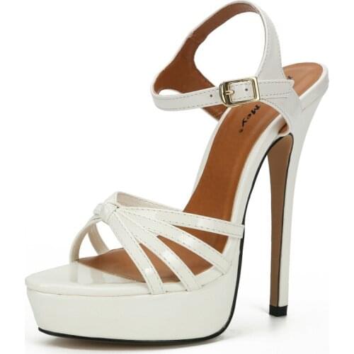 Women Sandals Fashion 16CM Thin High Heels Sandals Shoes PU Buckle Strap Open Toed Classics fashion Dress Party women shoes