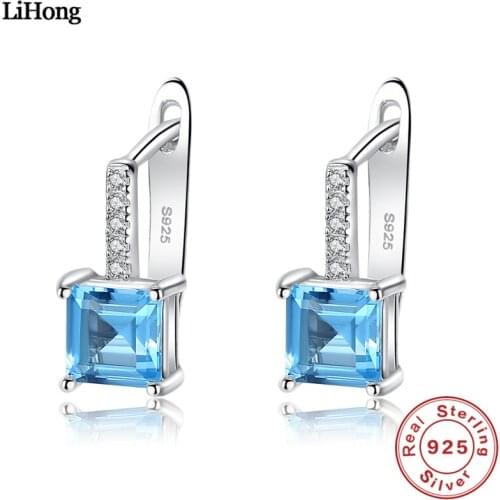 New design 100% 925 Sterling Silver Stud Earrings Set with Sky Blue Topaz Earrings for Womens Glamour Jewelry Wholesale