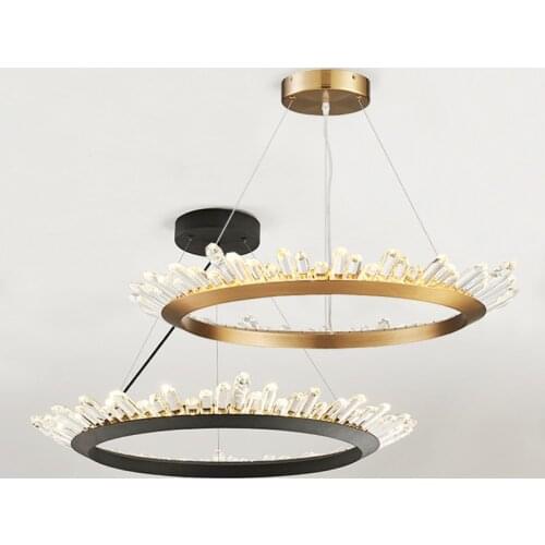 Modern Luxury Led Dimmable Chandelier Black Gold Metal Living Room Pendant Chandelier Lighting K9 Crystal Adjustable Hang Lamp