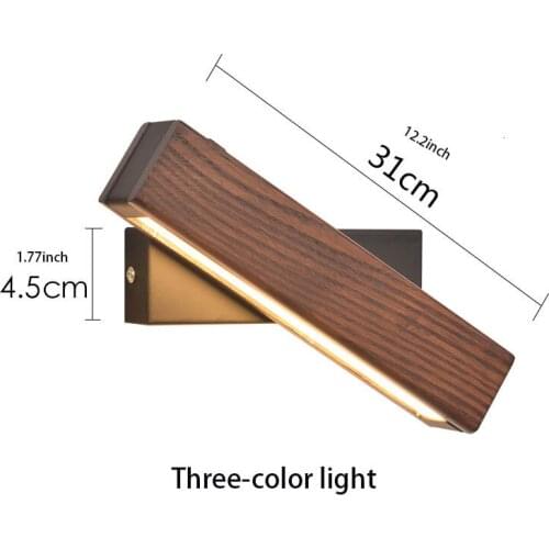 Modern Nordic Solid Wood LED Rotated Wall Lamp Bedside Night Light Bedroom Living Room Aisle Sconce Light Fixture Wall Decor Art