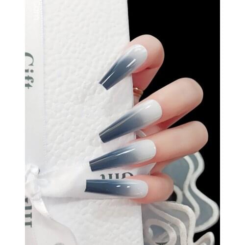 Super Long Fake Nails Coffin Matte Gradient Artificial Plastics Press on Nails False Girls Ballerina Full Cover Fingernails Tips