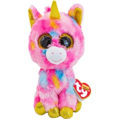 Ty Beanie Big Eyes Fantasia the Multicolor Unicorn Plush Stuffed Animal Collectible Doll Pink Unicorn Toy Birthday Gift 15CM