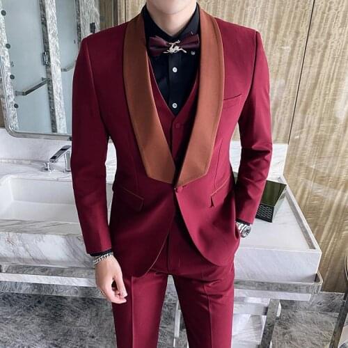 High Quality Colorful Men Suits Costume Groom Tuxedo for Wedding Prom 3 piece Men Suits with Shawl Lapel Terno Masculino Slim
