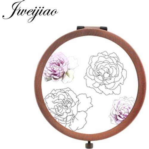 Youhaken Sketch cartoon flowers Beauty Health Portable mirror Round Mini Vintage Copper Metal espejo de maquillaje KL50