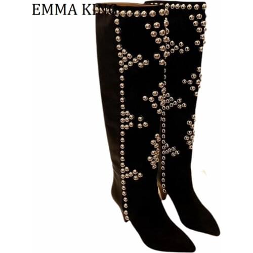 2020 Autumn Winter Women Leather Knee High Boots Comfortable Lower Chunky Heels Lady Long Boots Designer Slip On Botas De Mujer