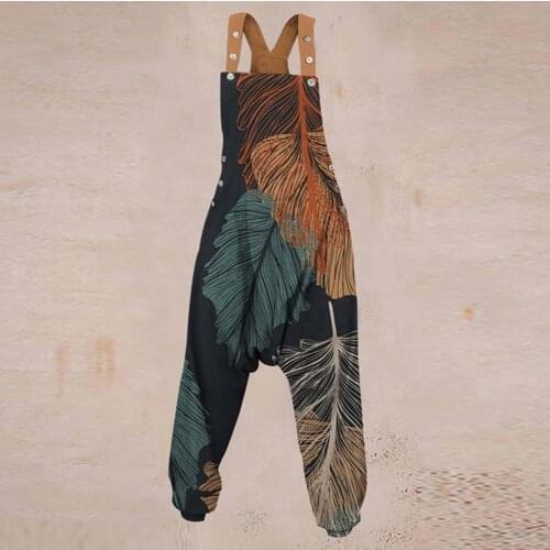 Summer Women Jumpsuits Flroal Print Bib Overall Racerback Spaghetti Straps Vintage Sleeveless Oversized Overall Jumpsuit Female