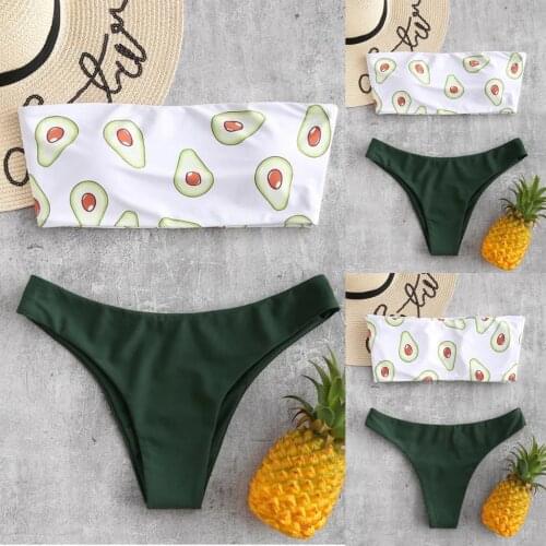 Women Two Pieces Bikini Avocado print Push-up Swimsuit Swimwear Beachwear Vitality Sexy Bikinis Solid Push Up Bikini 2021