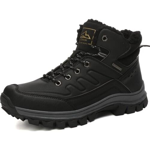 Tantu Winter High-cut Suede Hiking Boots Leather Waterproof Outdoor Shoes Fleece Men Hiking Shoes Military Shoes Warm Snow Boots