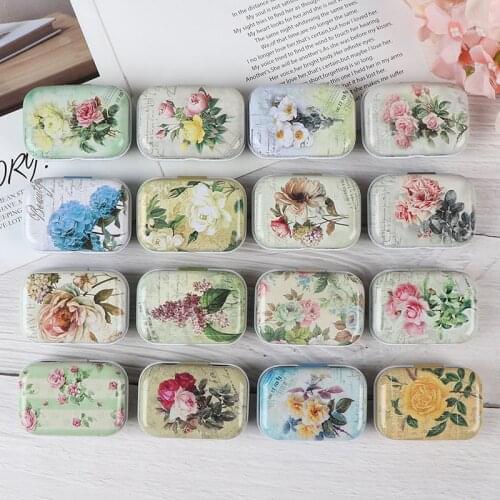 1PC Vintage Flower Printing Mini Tin Box For Jewelry Wedding Favor Metal Candy Box Decorative Storage Boxes Gift Home